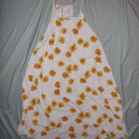 size medium womens dress casual yellow white sun  spring summer floral pretty - Picture 2 of 4